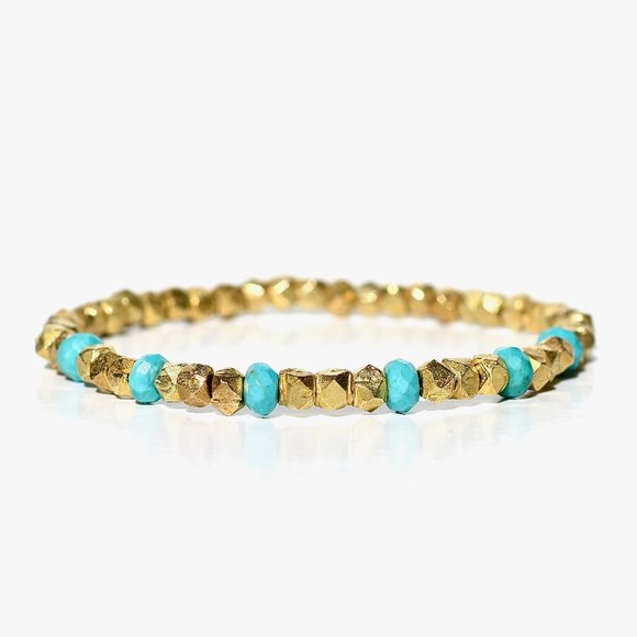 18k Vermeil Set Of Three Turquoise Stretch Bracelet - Picture 2 of 4